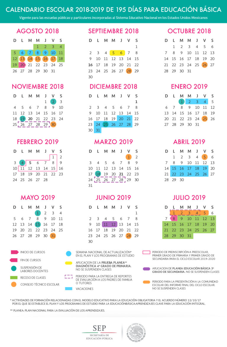 Calendario Escolar de 195 Días 2018 – 2019 en México