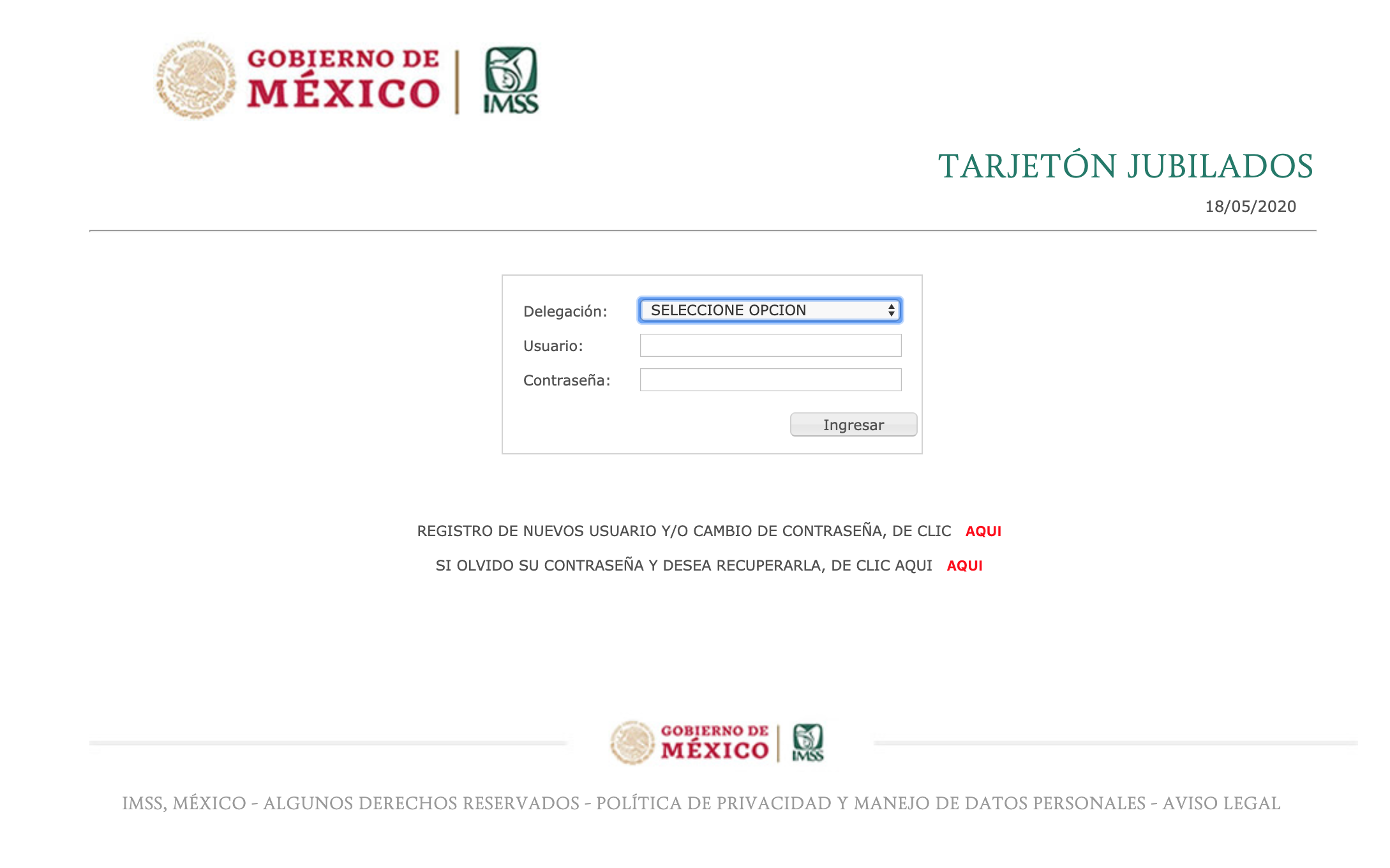 Acceso a la plataforma del Tarjeton Digital IMSS para Jubilados y Pensionistas 2020